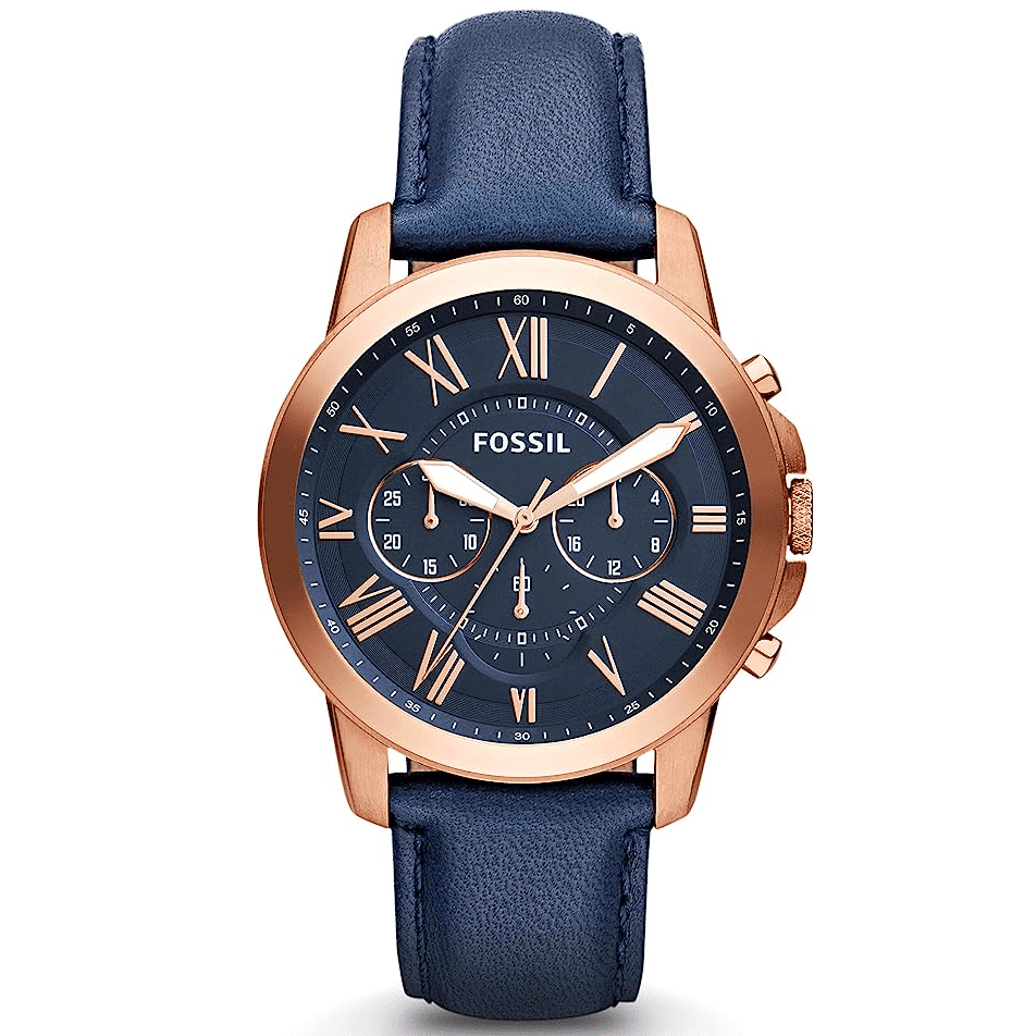Fossil Grant Navy Leather Blue FS4835 reloj de cuero azul con dial rose  gold para hombre - TIME Guatemala